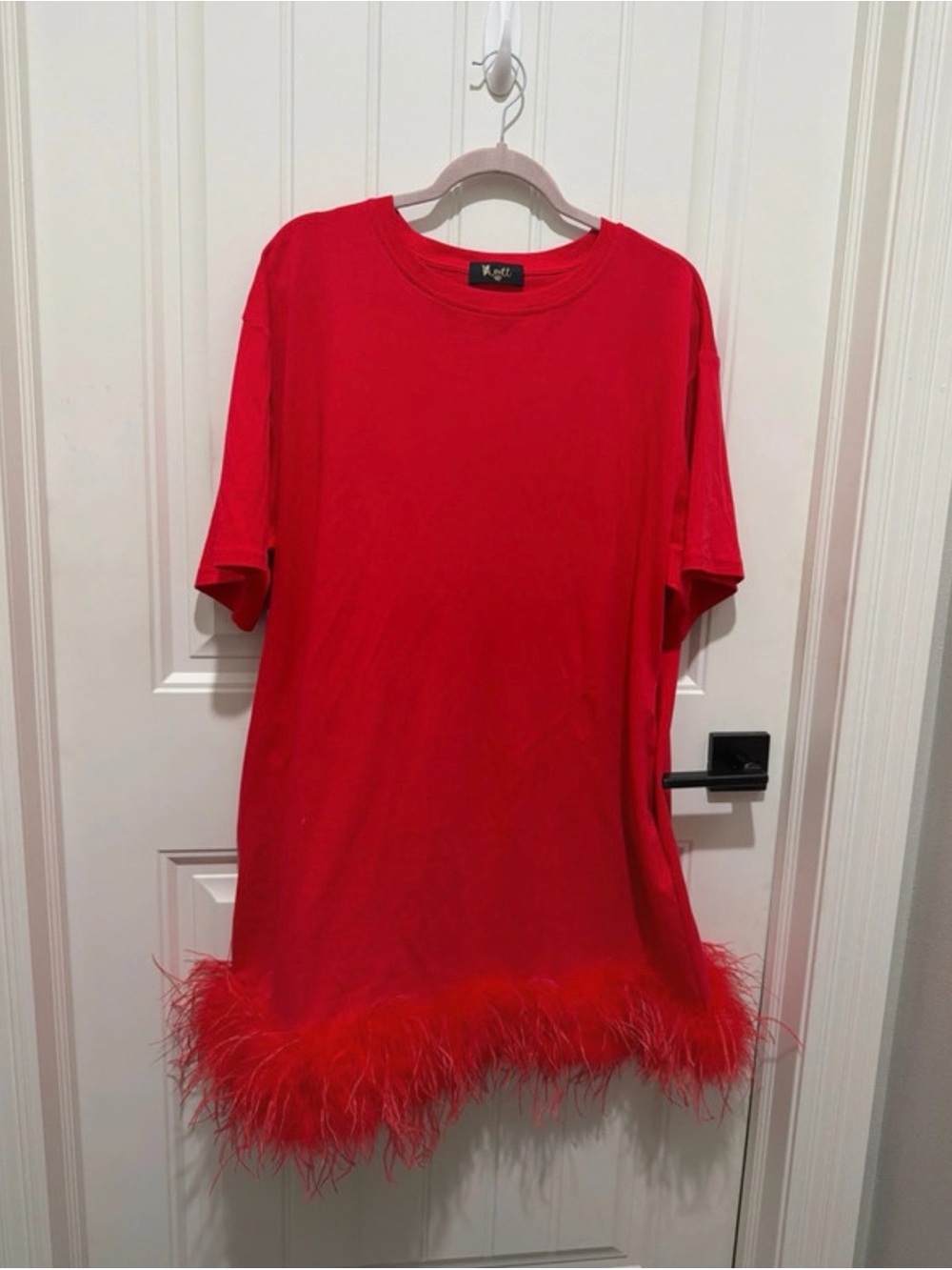 Red Feather-Hem Women’s tshirt dress